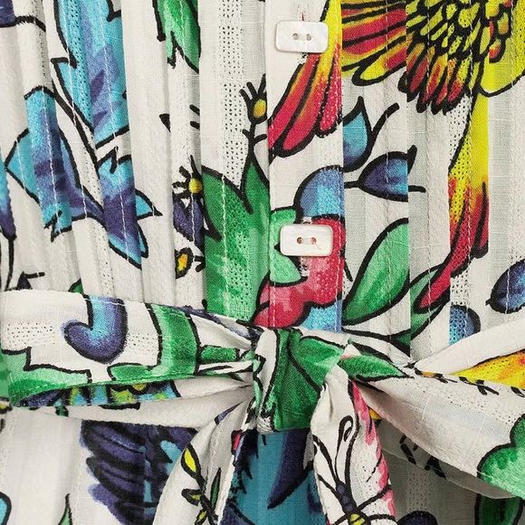 Floral Print Split Neck Short Sleeve Lace Trim Button Front Midi Dress size L - Picture 5 of 8